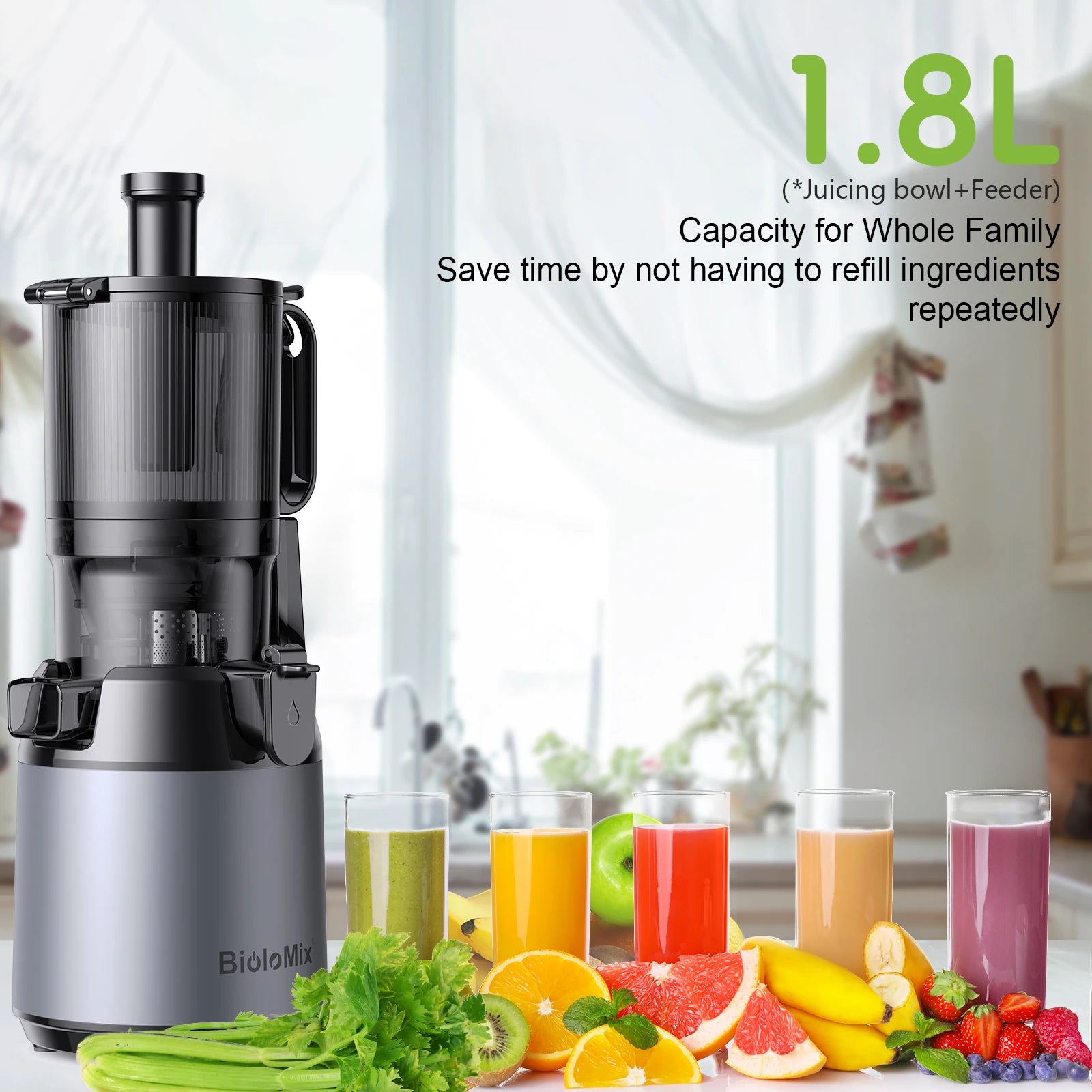 BioloMix Cold Press Juicer – Whole Fruits & Veggies, BPA-Free