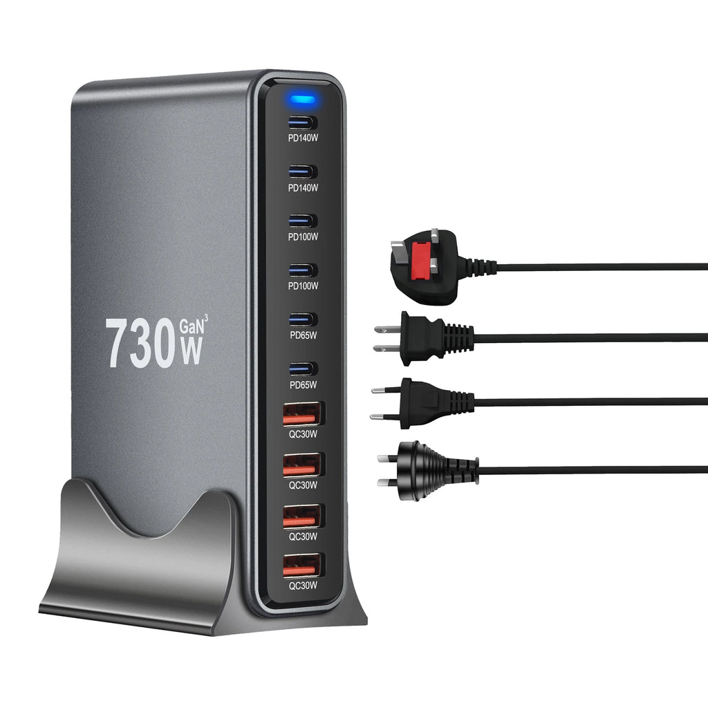 730W GaN 10-Port PD Fast Charger – Phones & Tablets