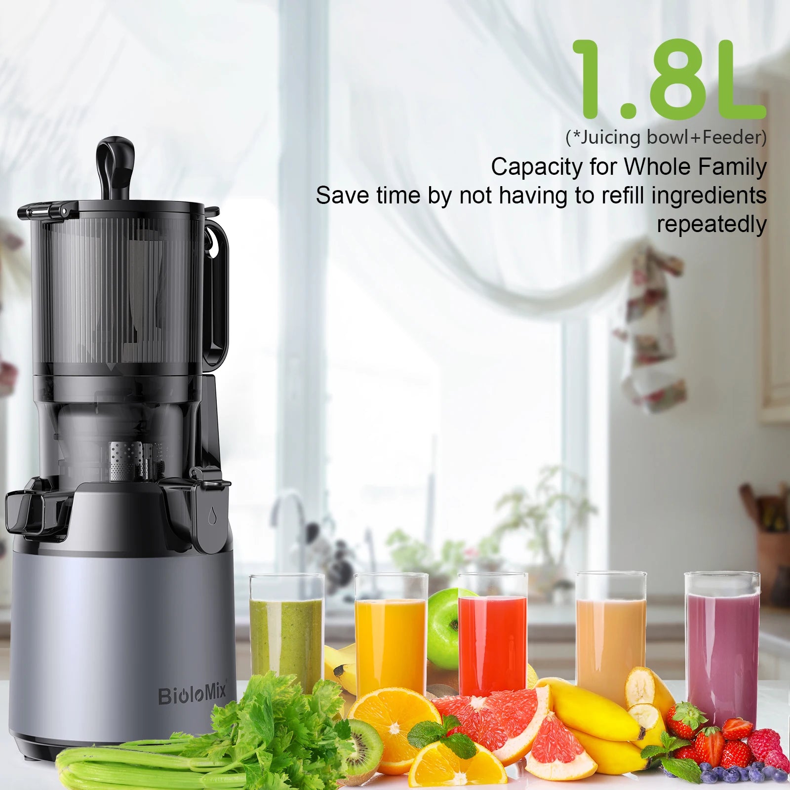 BioloMix Cold Press Juicer – Whole Fruits & Veggies, BPA-Free